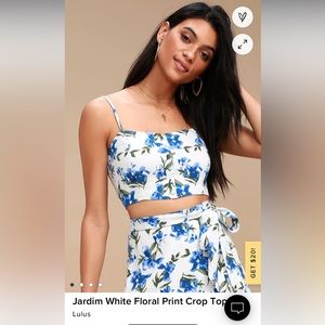 Lulus NWOT Crop Top size Large with blue flowers and adj. straps